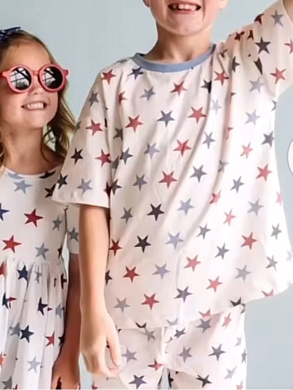 Kids White Star Print Set - Short Sleeve oversized Top & Elastic Waist Shorts